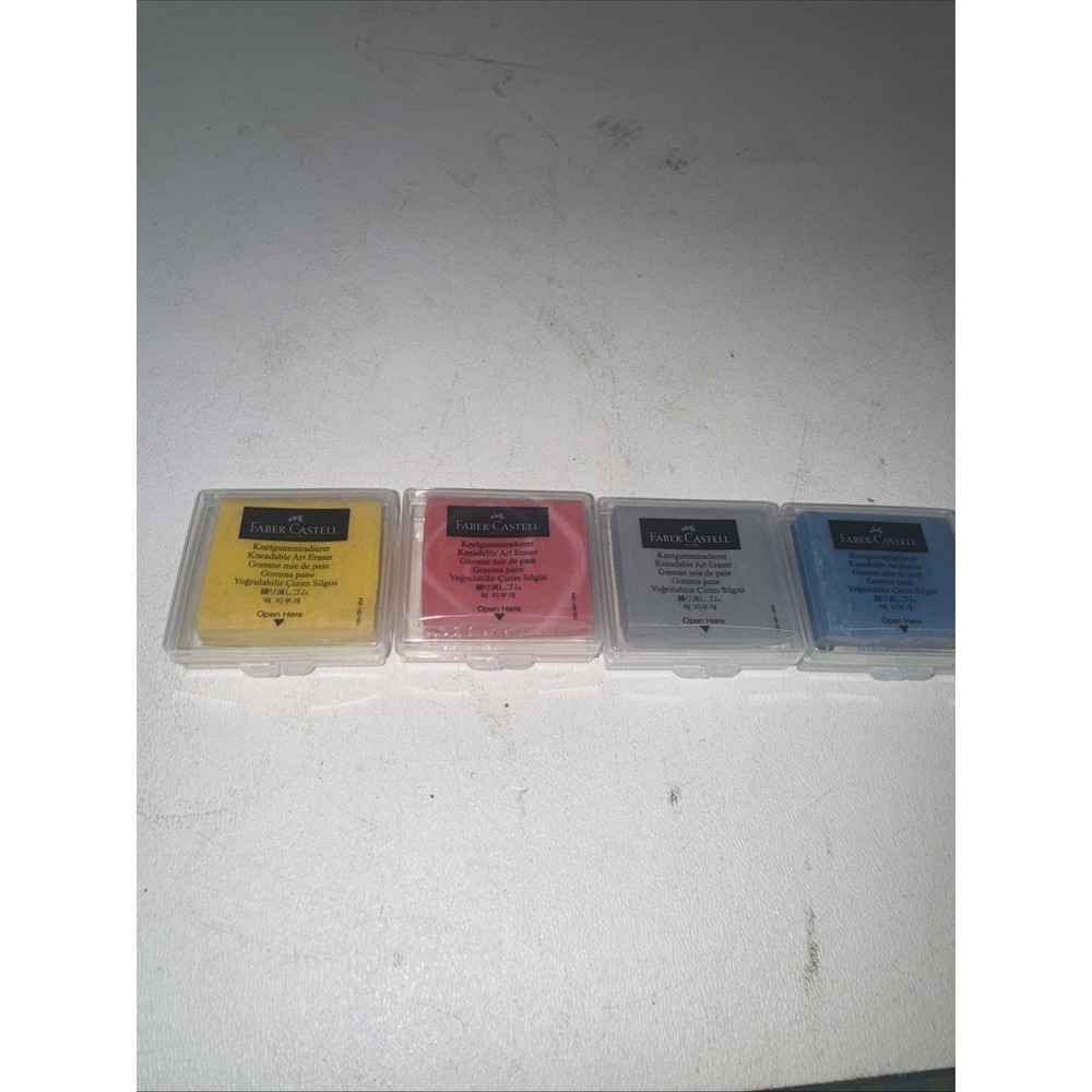 4 PACK Faber Castell Erasers Drawing Art‎ kneaded Erasers GRAY RED YELLOW BLUE